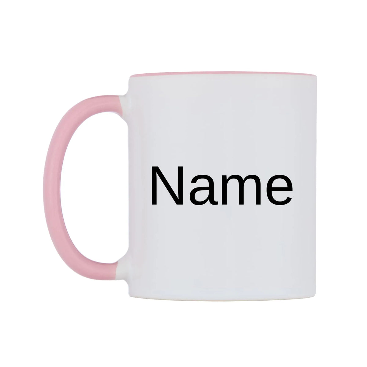 Name Personalised Mug — white 11oz gloss mug with a pink inside and handle, right side, on a white background