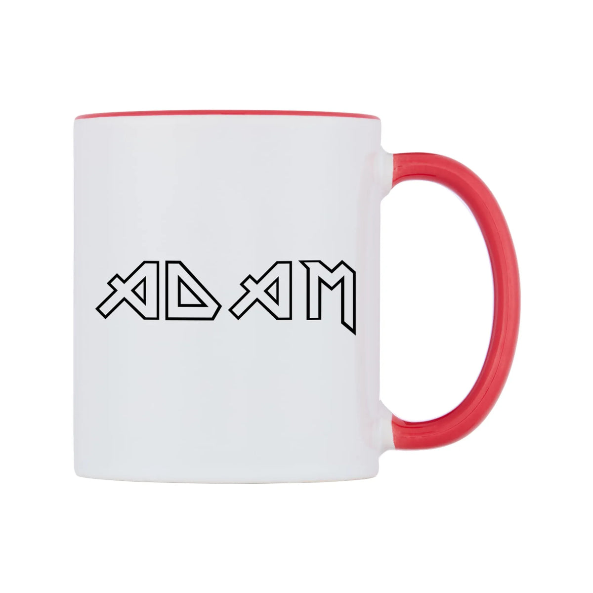 Adam - Iron Maiden Themed Mug — white 11oz gloss mug with a red inside and handle, left side, on a white background