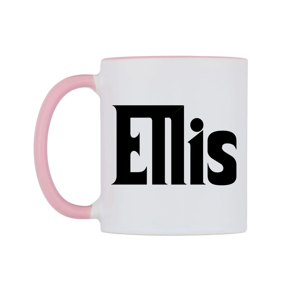 Ellis - Godfather Themed Mug — white 11oz gloss mug with a pink inside and handle, right side, on a white background