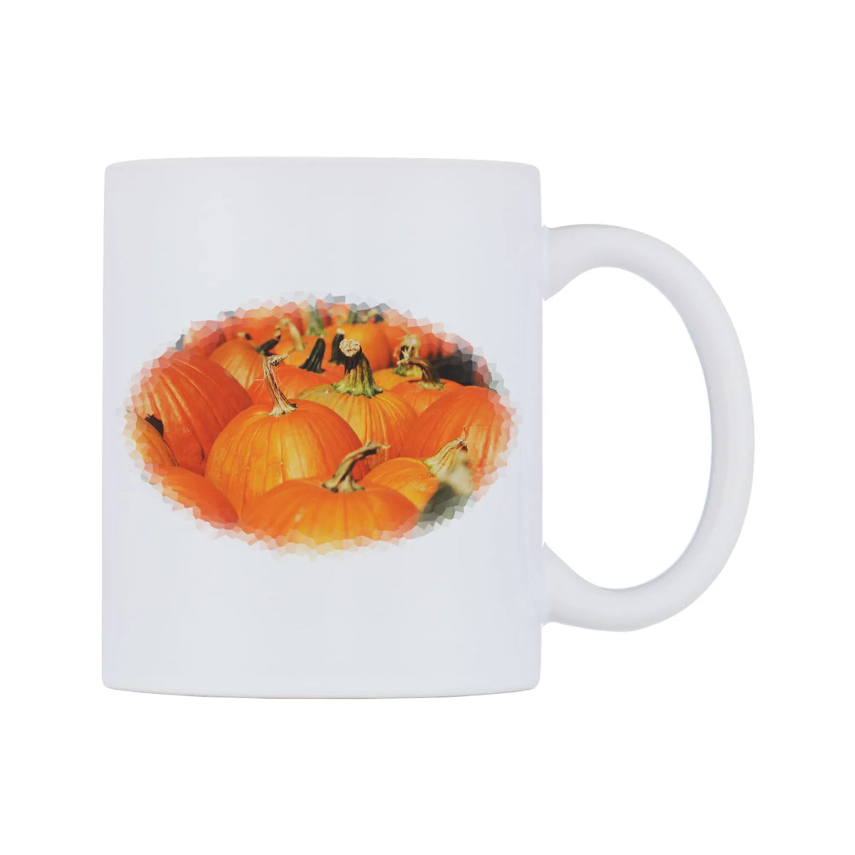 Pumpkins Field Mug — white 11oz gloss mug, left side, on a white background