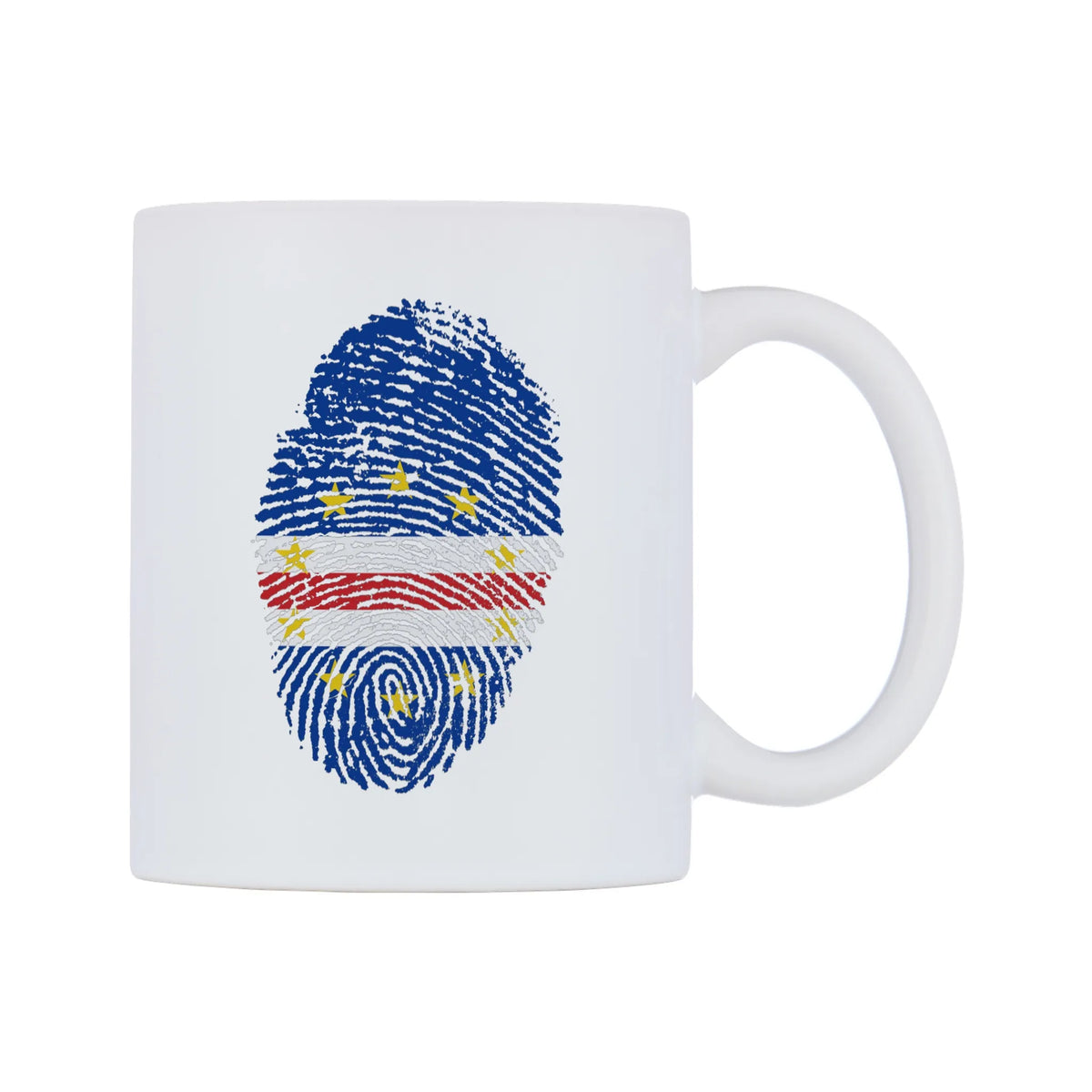 Cabo Verde Finger Print Flag Mug — white 11oz gloss mug, left side, on a white background