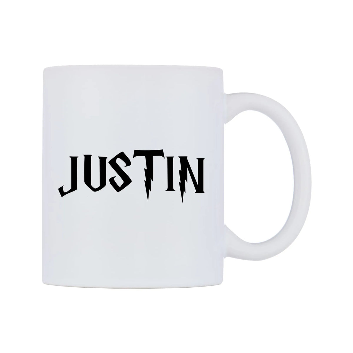Justin - Wizard Themed Mug — white 11oz gloss mug, left side, on a white background