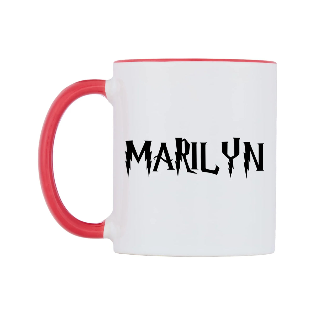 Marilyn - Wizard Themed Mug — white 11oz gloss mug with a red inside and handle, right side, on a white background