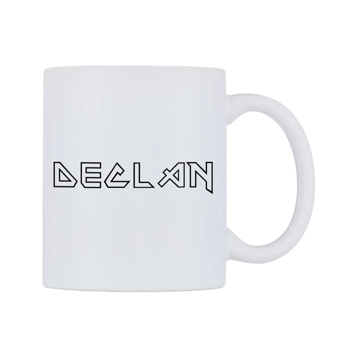 Declan - Iron Maiden Themed Mug — white 11oz gloss mug, left side, on a white background