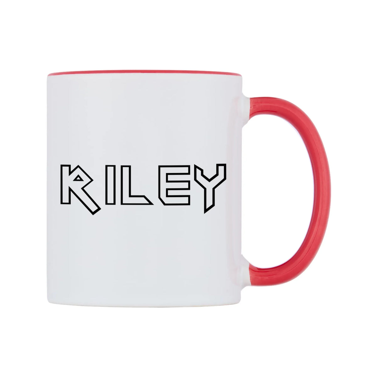 Riley - Iron Maiden Themed Mug — white 11oz gloss mug with a red inside and handle, left side, on a white background