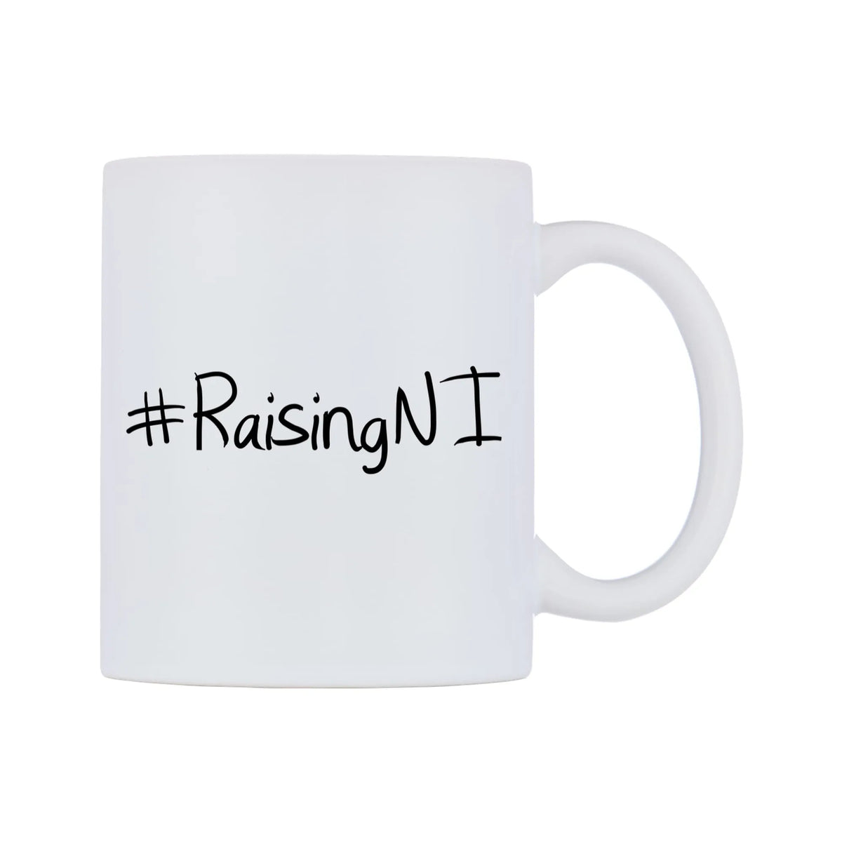 RaisingNI Mug — mug, left side, on a white background