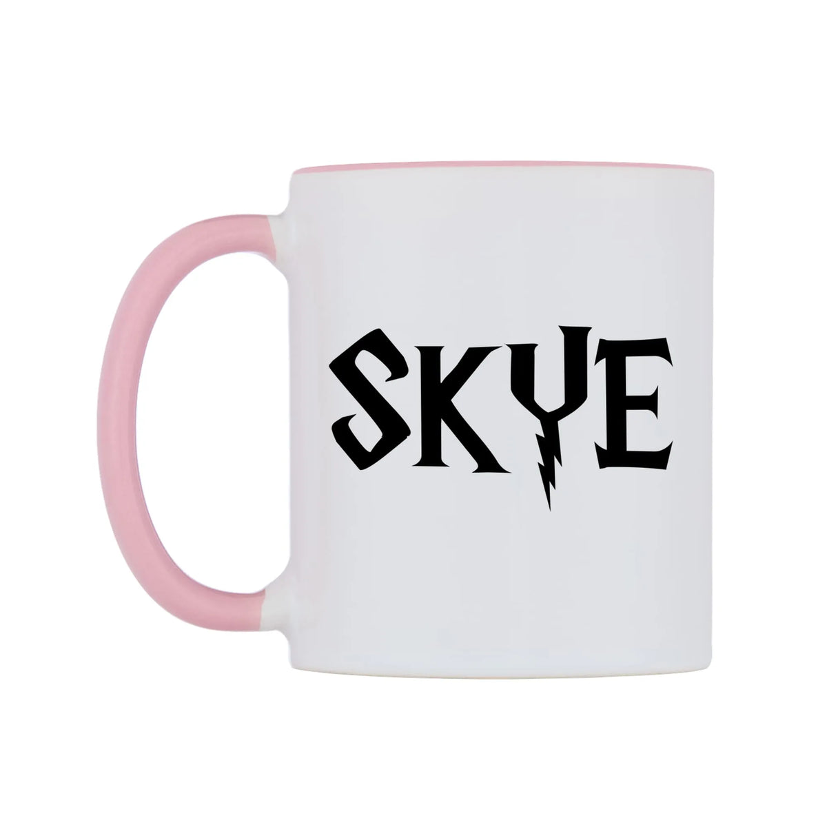 Skye - Wizard Themed Mug — white 11oz gloss mug with a pink inside and handle, right side, on a white background
