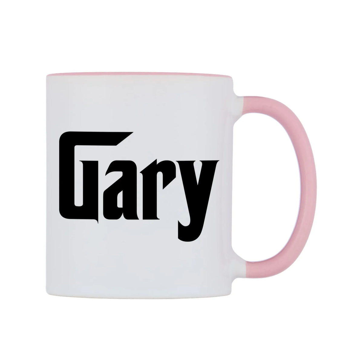 Gary - Godfather Themed Mug — white 11oz gloss mug with a pink inside and handle, left side, on a white background