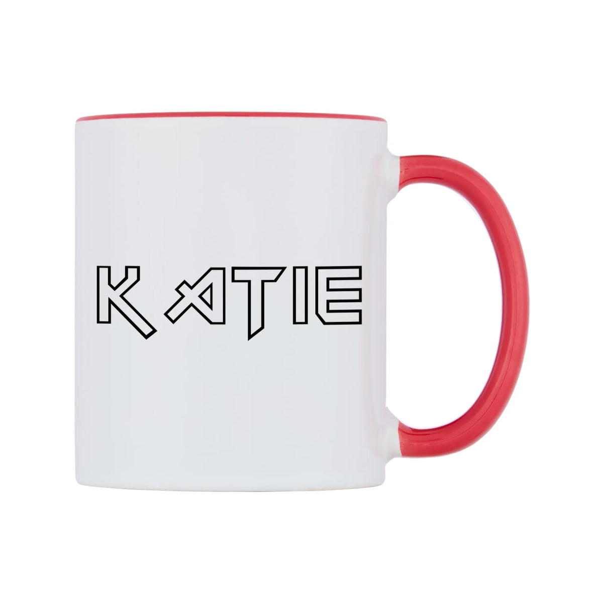 Katie - Iron Maiden Themed Mug — white 11oz gloss mug with a red inside and handle, left side, on a white background