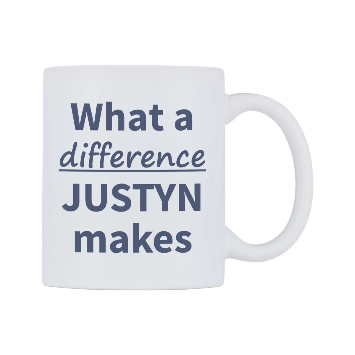 What a difference JUSTYN makes Mug — mug, left side, on a white background