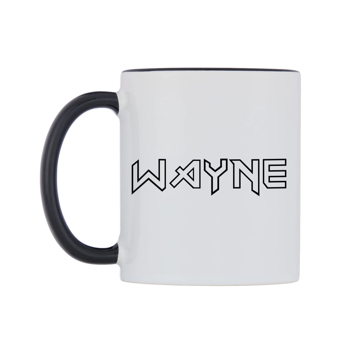 Wayne - Iron Maiden Themed Mug — white 11oz gloss mug with a black inside and handle, right side, on a white background