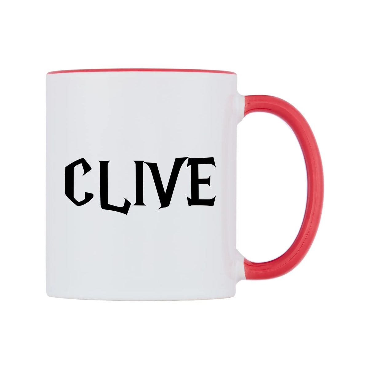 Clive - Wizard Themed Mug — white 11oz gloss mug with a red inside and handle, left side, on a white background