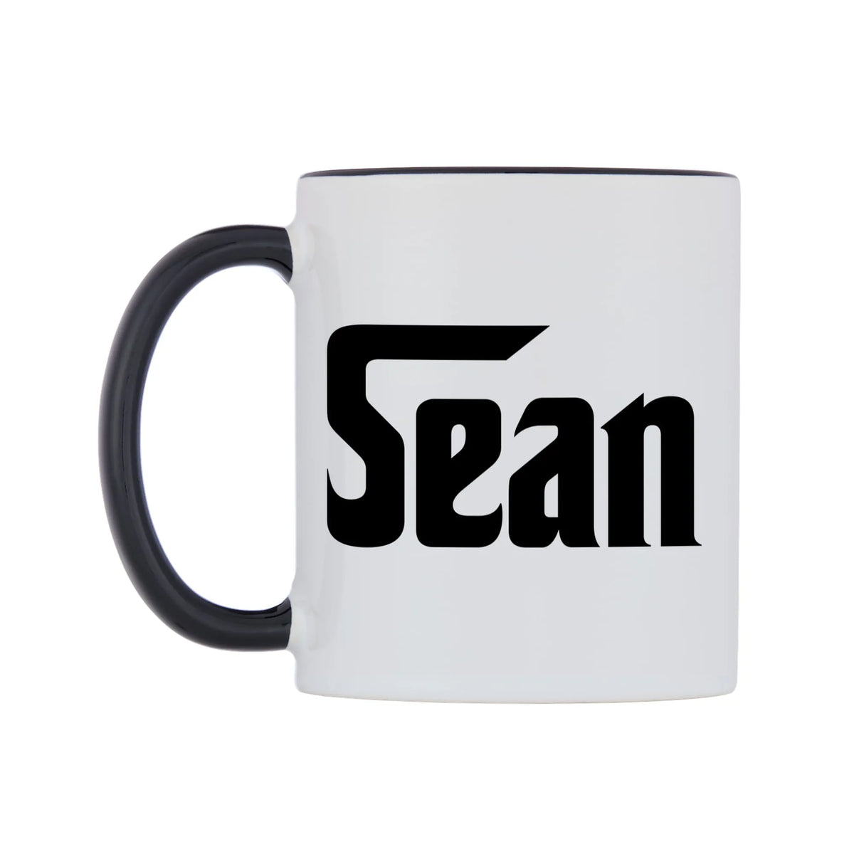 Sean - Godfather Themed Mug — white 11oz gloss mug with a black inside and handle, right side, on a white background