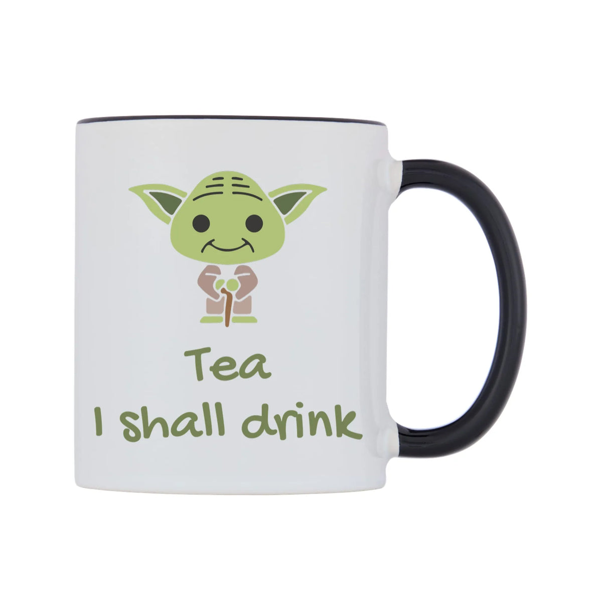 Tea I shall drink Mug — white 11oz gloss mug with a black inside and handle, left side, on a white background