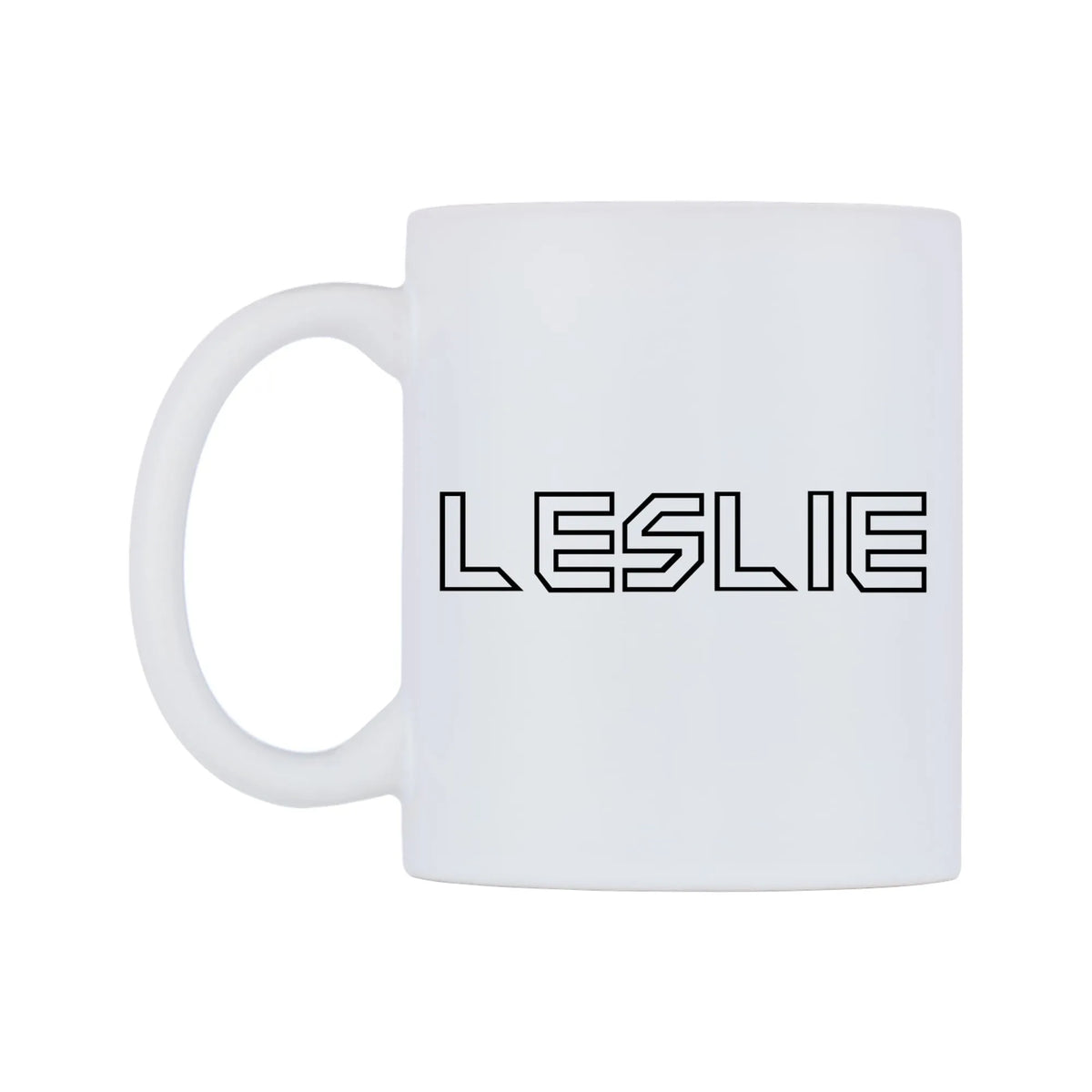 Leslie - Iron Maiden Themed Mug — white 11oz gloss mug, right side, on a white background