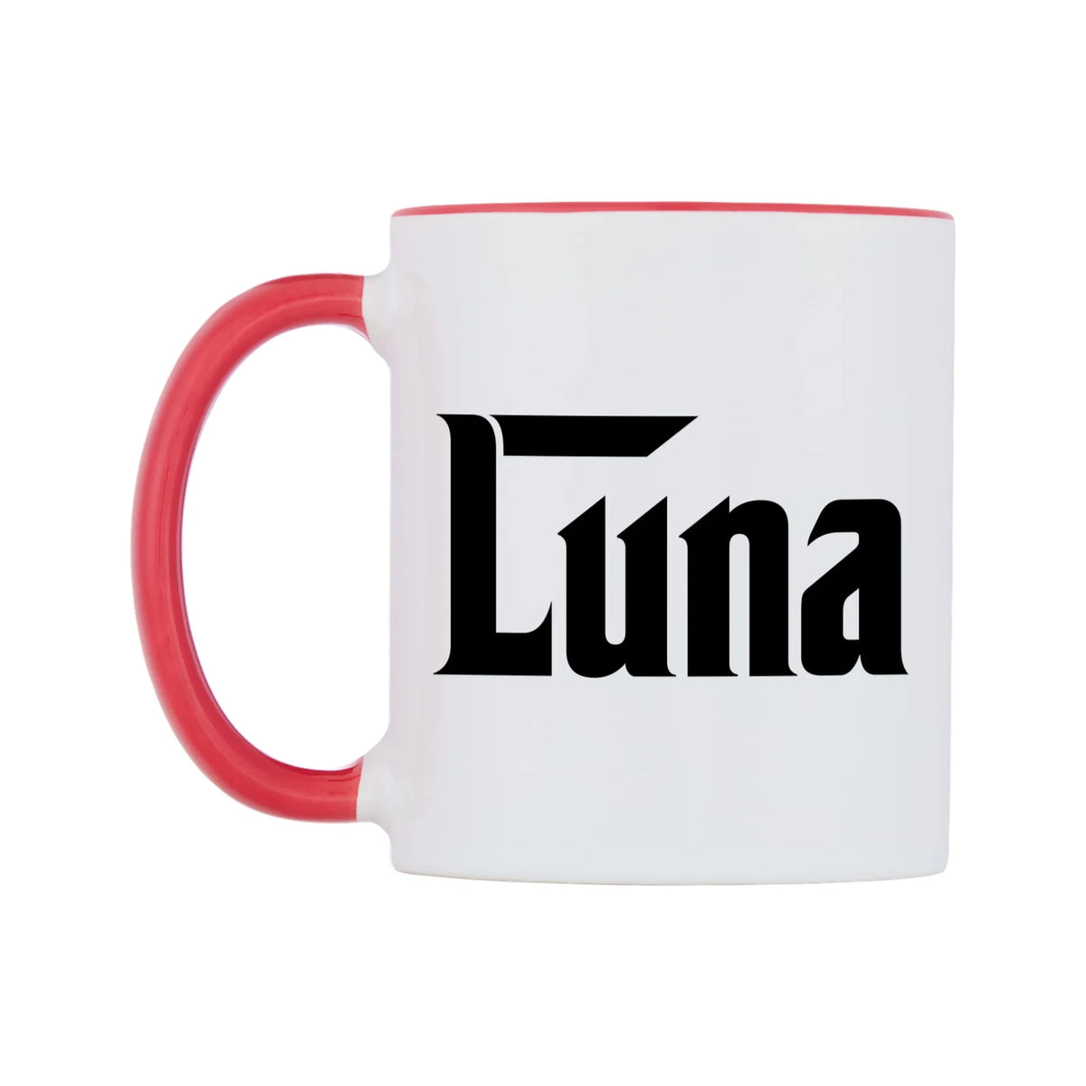 Luna - Godfather Themed Mug — white 11oz gloss mug with a red inside and handle, right side, on a white background