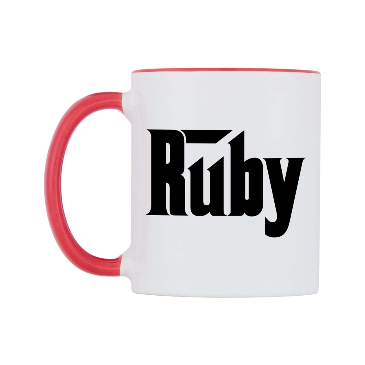 Ruby - Godfather Themed Mug — white 11oz gloss mug with a red inside and handle, right side, on a white background