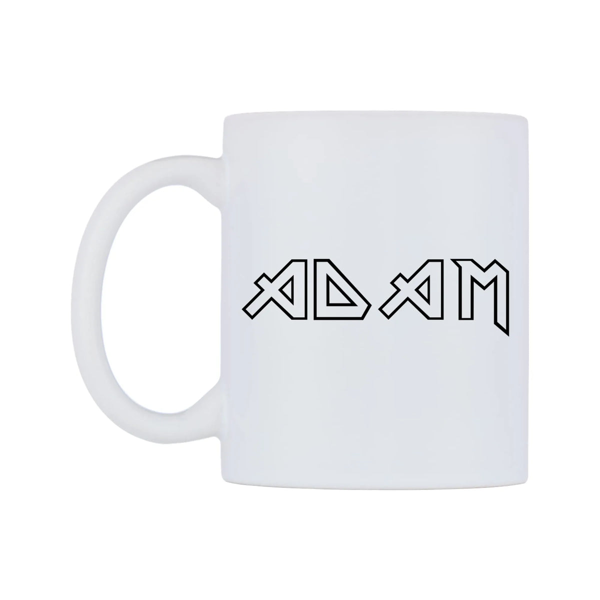 Adam - Iron Maiden Themed Mug — white 11oz gloss mug, right side, on a white background