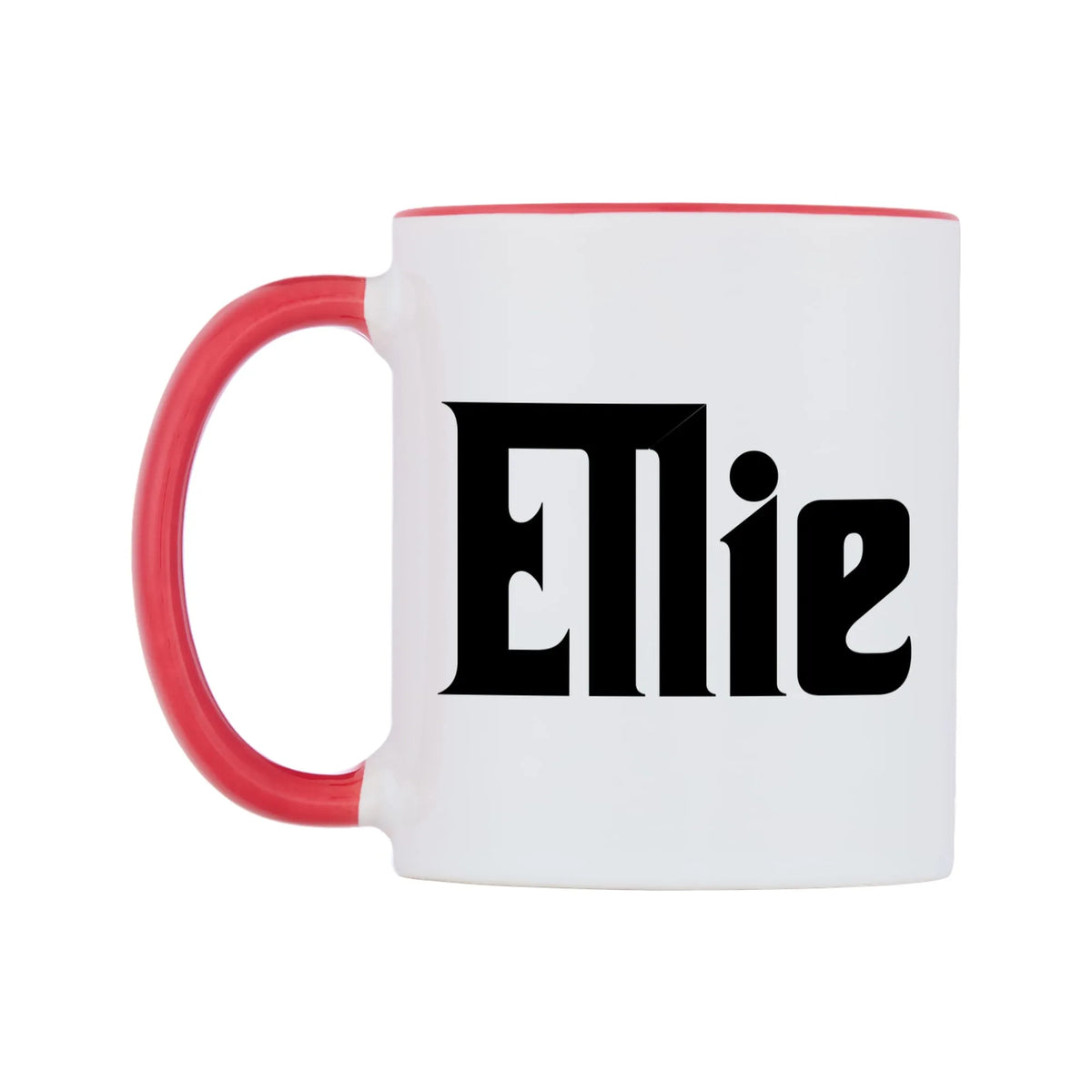 Ellie - Godfather Themed Mug — white 11oz gloss mug with a red inside and handle, right side, on a white background