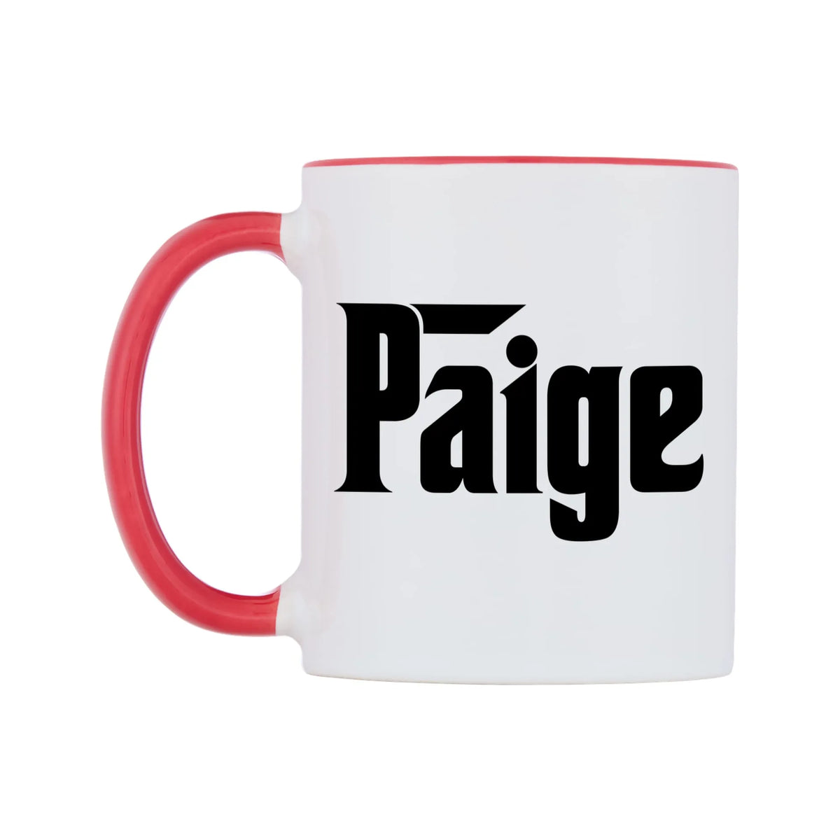 Paige - Godfather Themed Mug — white 11oz gloss mug with a red inside and handle, right side, on a white background