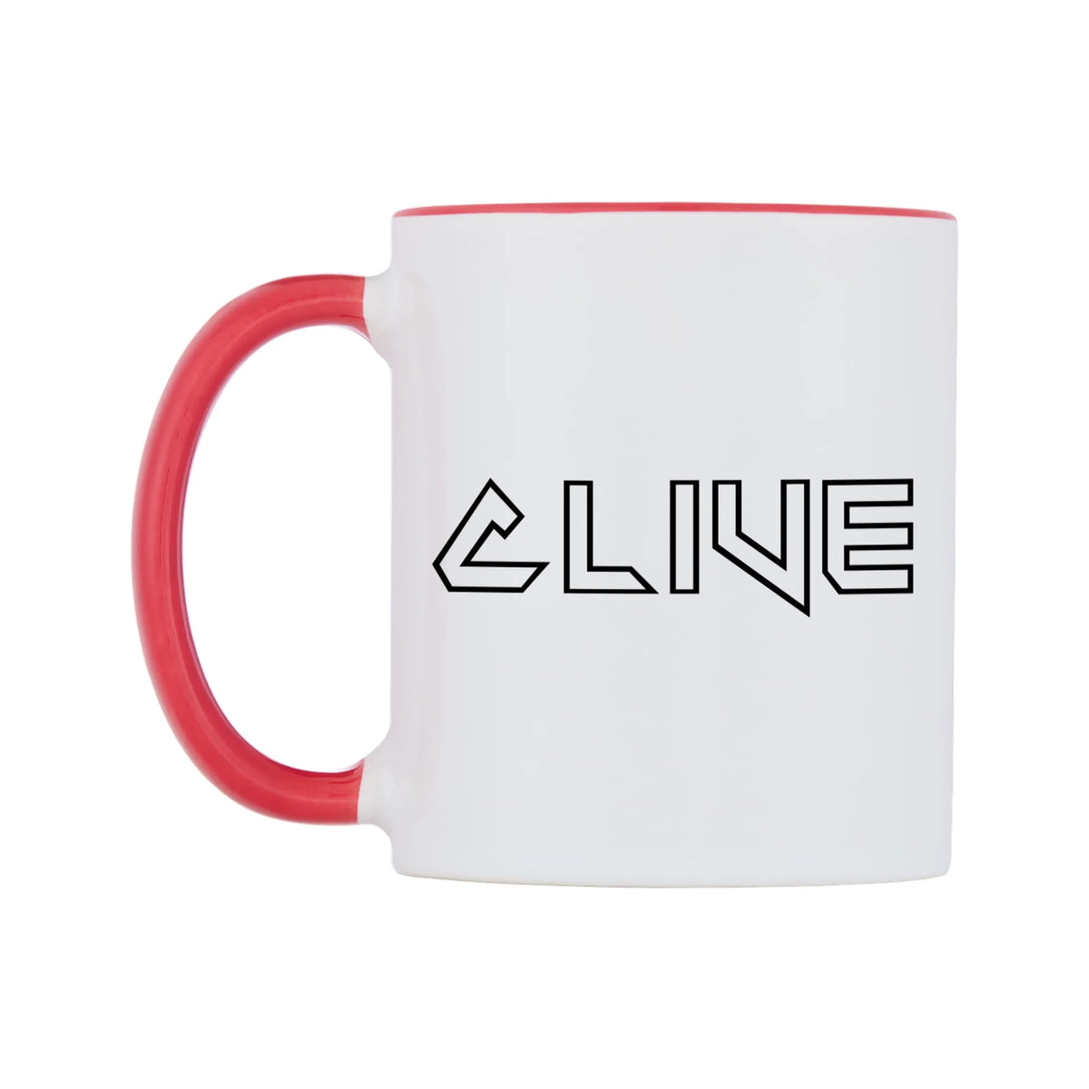 Clive - Iron Maiden Themed Mug — white 11oz gloss mug with a red inside and handle, right side, on a white background