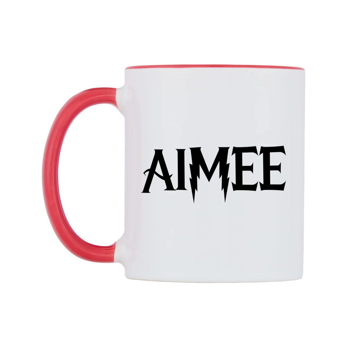 Aimee - Wizard Themed Mug — white 11oz gloss mug with a red inside and handle, right side, on a white background