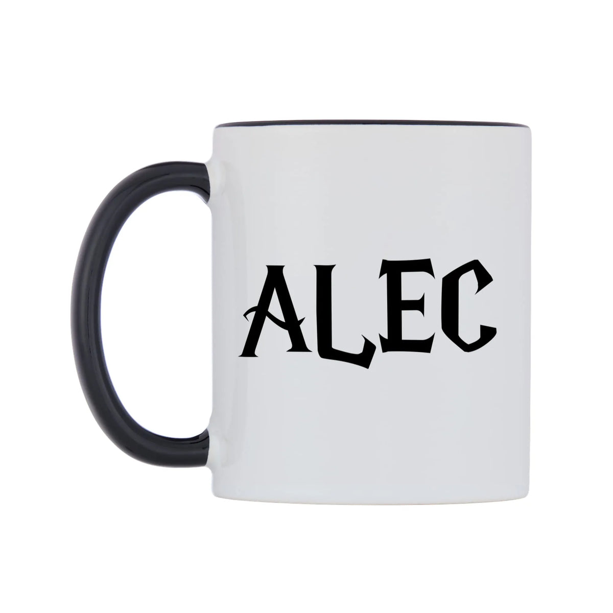 Alec - Wizard Themed Mug — white 11oz gloss mug with a black inside and handle, right side, on a white background