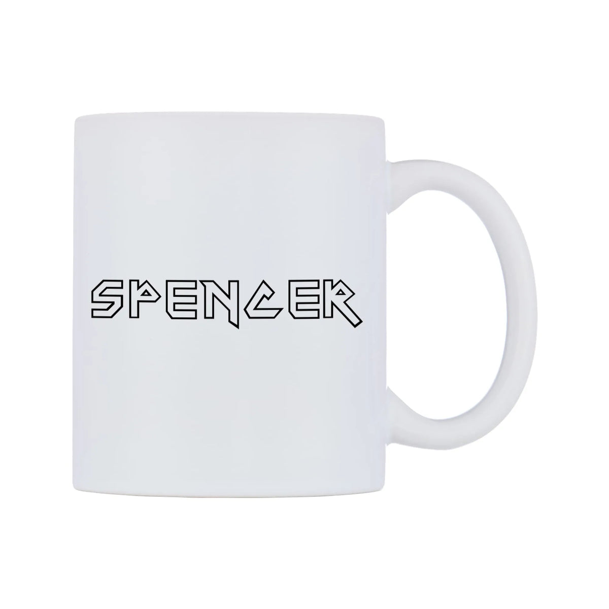 Spencer - Iron Maiden Themed Mug — white 11oz gloss mug, left side, on a white background
