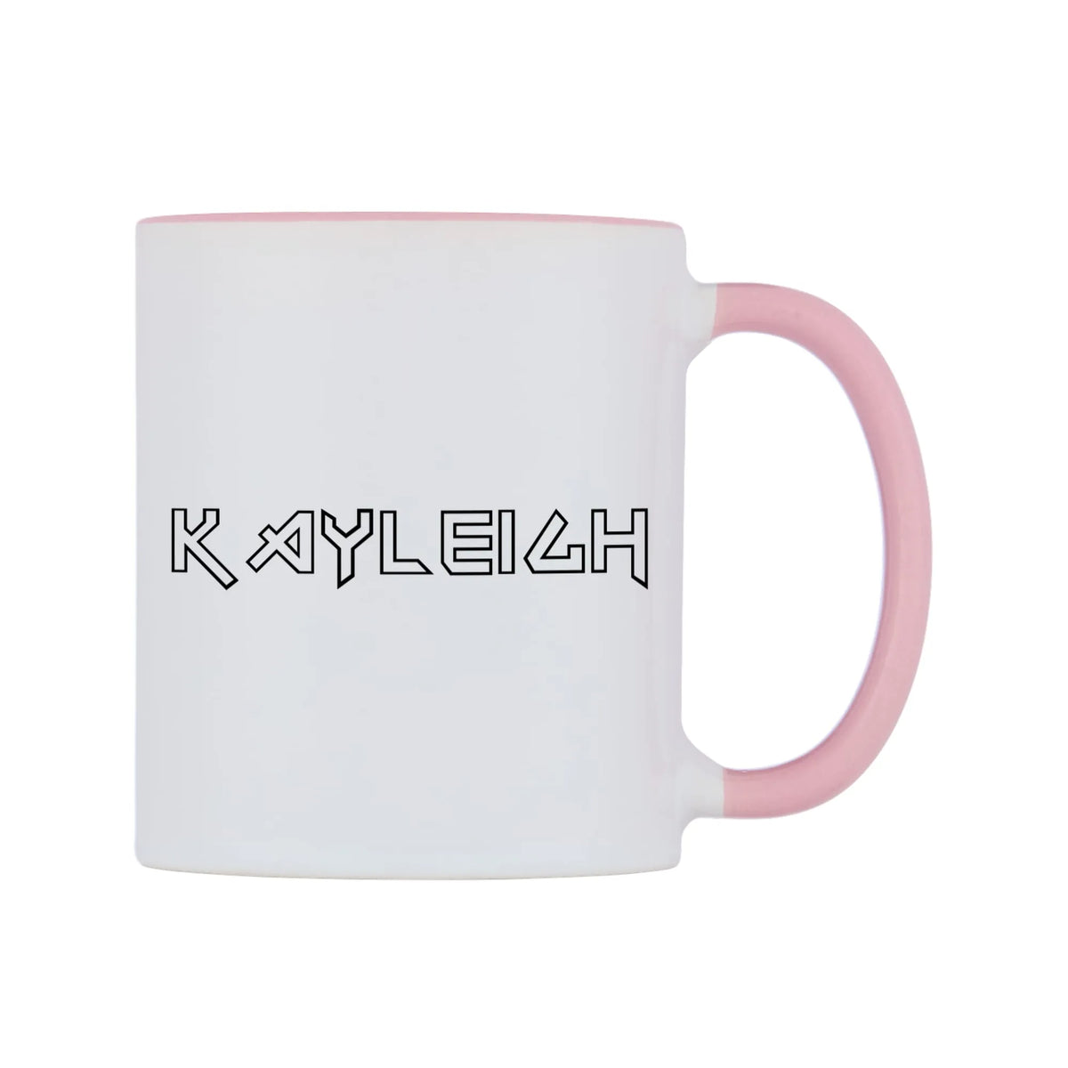 Kayleigh - Iron Maiden Themed Mug — white 11oz gloss mug with a pink inside and handle, left side, on a white background