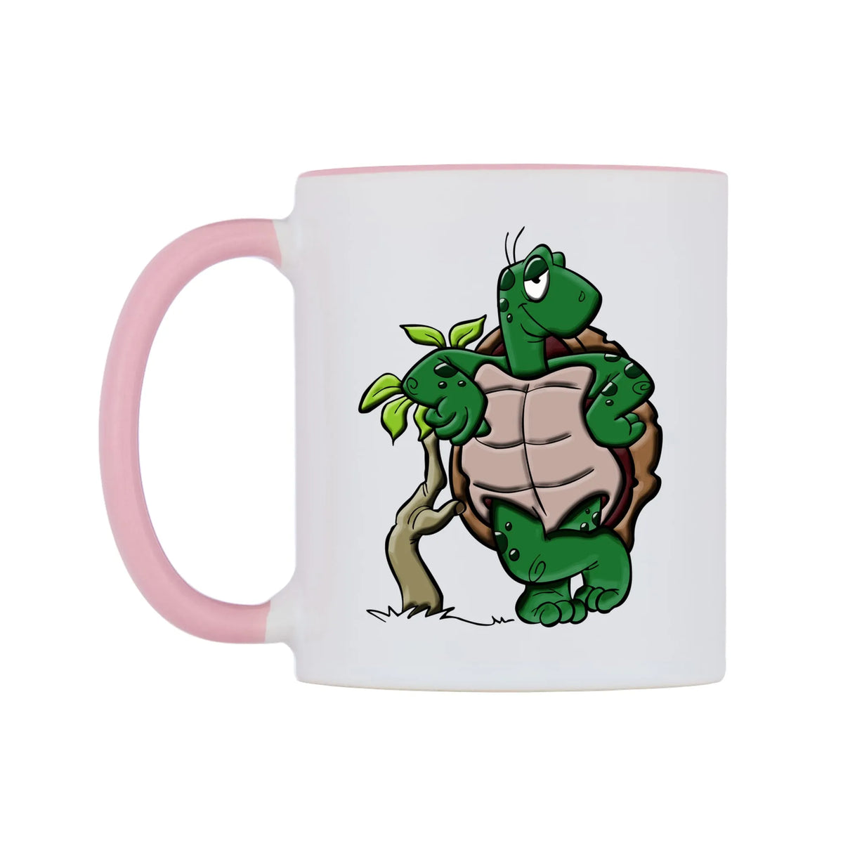 Cool Turtle Mug — white 11oz gloss mug with a pink inside and handle, right side, on a white background