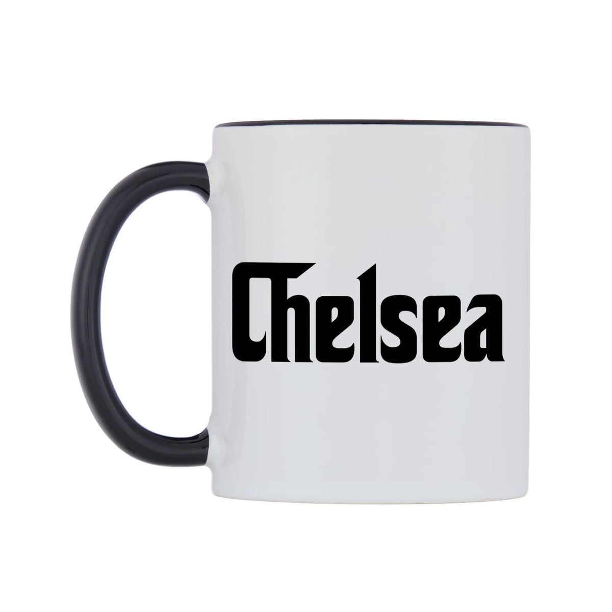 Chelsea - Godfather Themed Mug — white 11oz gloss mug with a black inside and handle, right side, on a white background