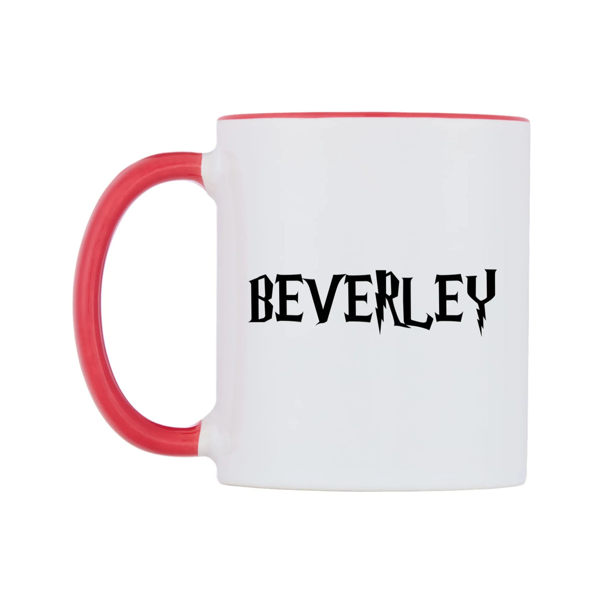 Beverley - Wizard Themed Mug — white 11oz gloss mug with a red inside and handle, right side, on a white background