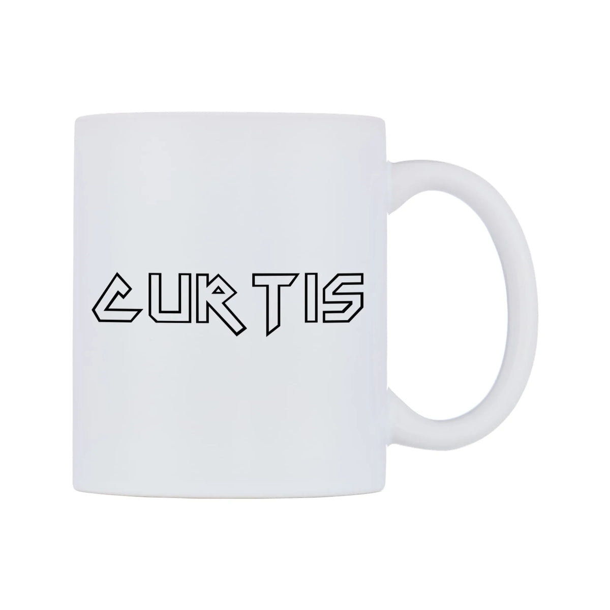Curtis - Iron Maiden Themed Mug — white 11oz gloss mug, left side, on a white background