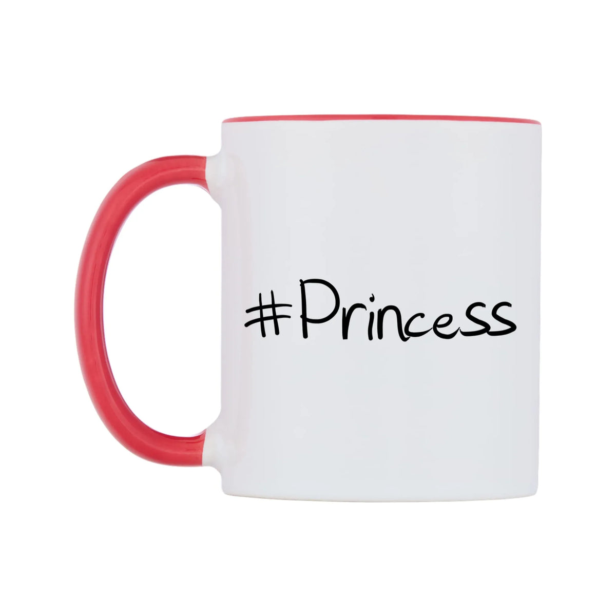 Princess Mug — white 11oz gloss mug with a red inside and handle, right side, on a white background