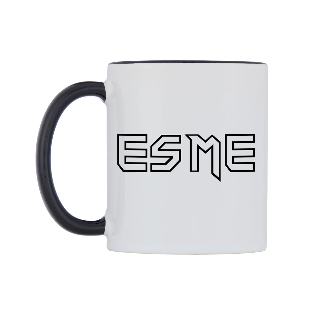 Esme - Iron Maiden Themed Mug — white 11oz gloss mug with a black inside and handle, right side, on a white background