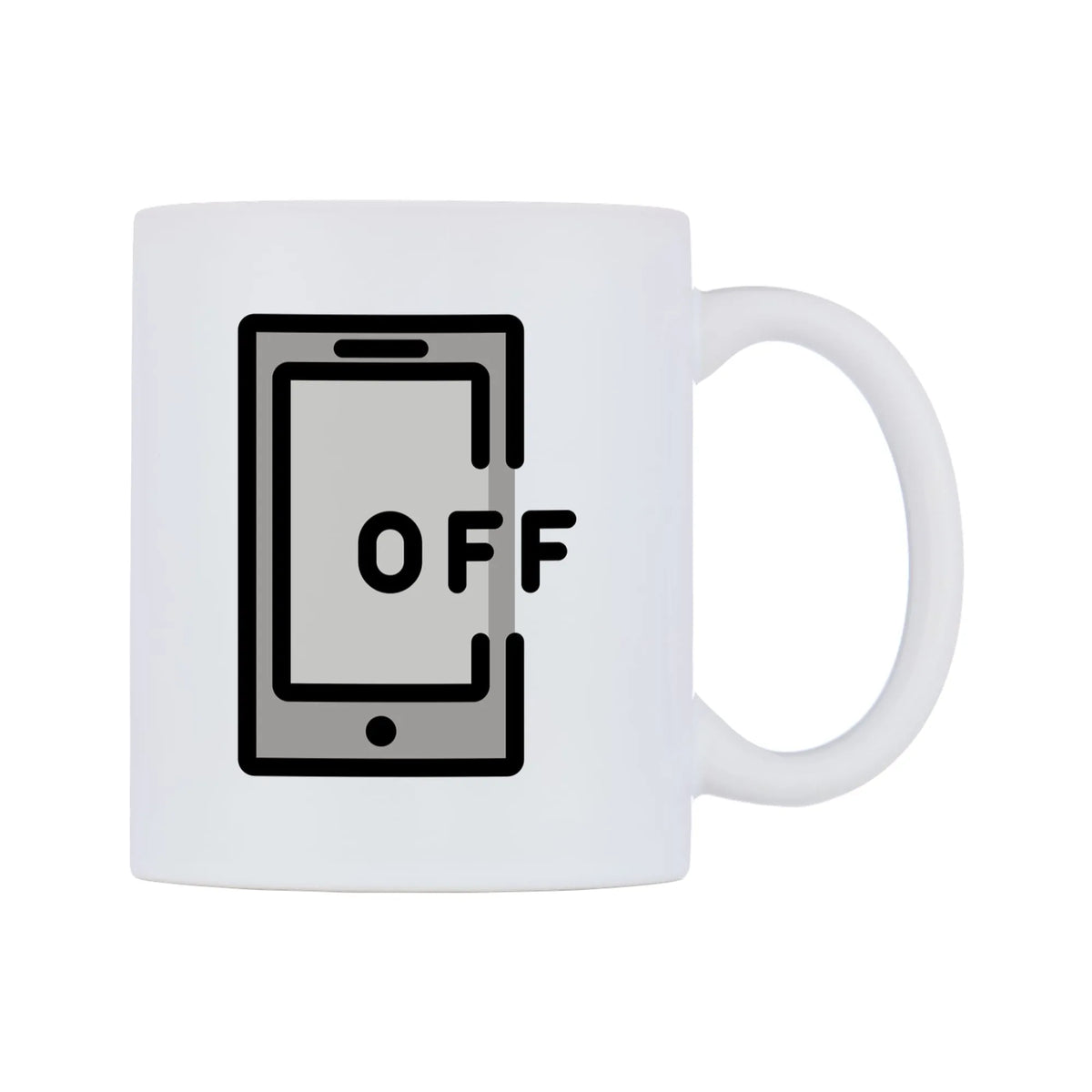 Mobile Phone Off Emoji Mug — mug, left side, on a white background