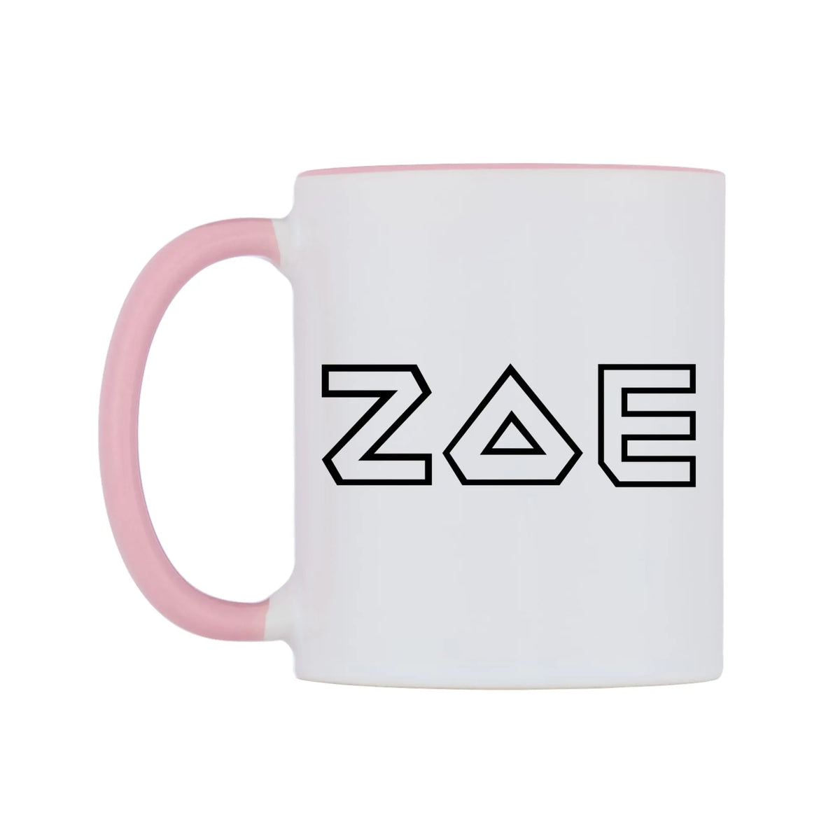 Zoe - Iron Maiden Themed Mug — white 11oz gloss mug with a pink inside and handle, right side, on a white background