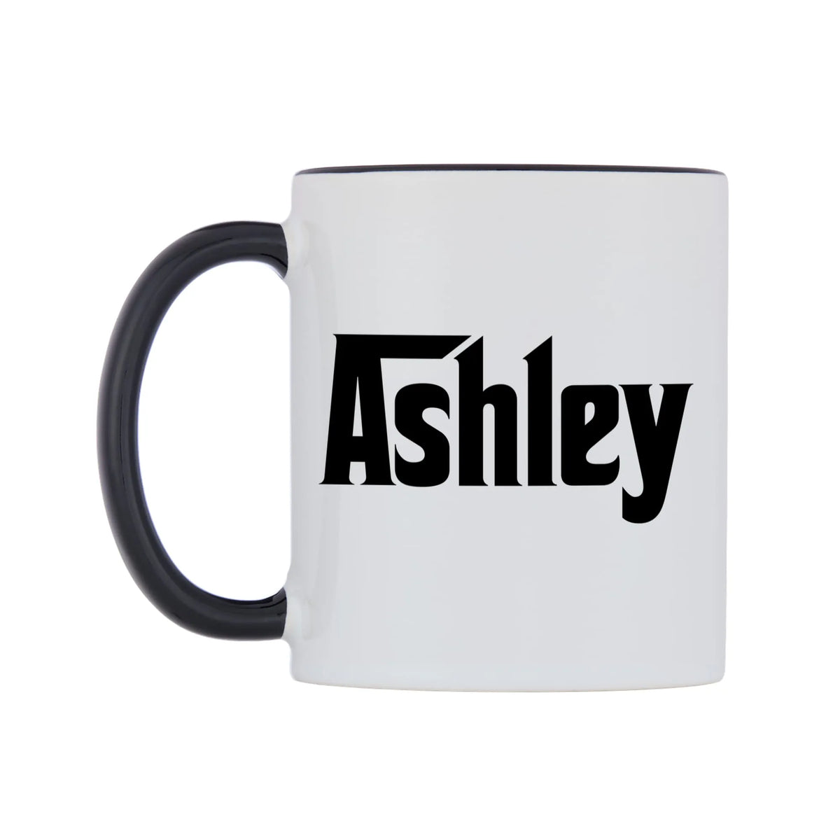Ashley - Godfather Themed Mug — white 11oz gloss mug with a black inside and handle, right side, on a white background