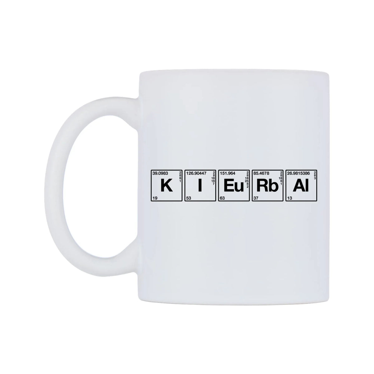 Kiera - Chemistry Themed Mug — mug, right side, on a white background