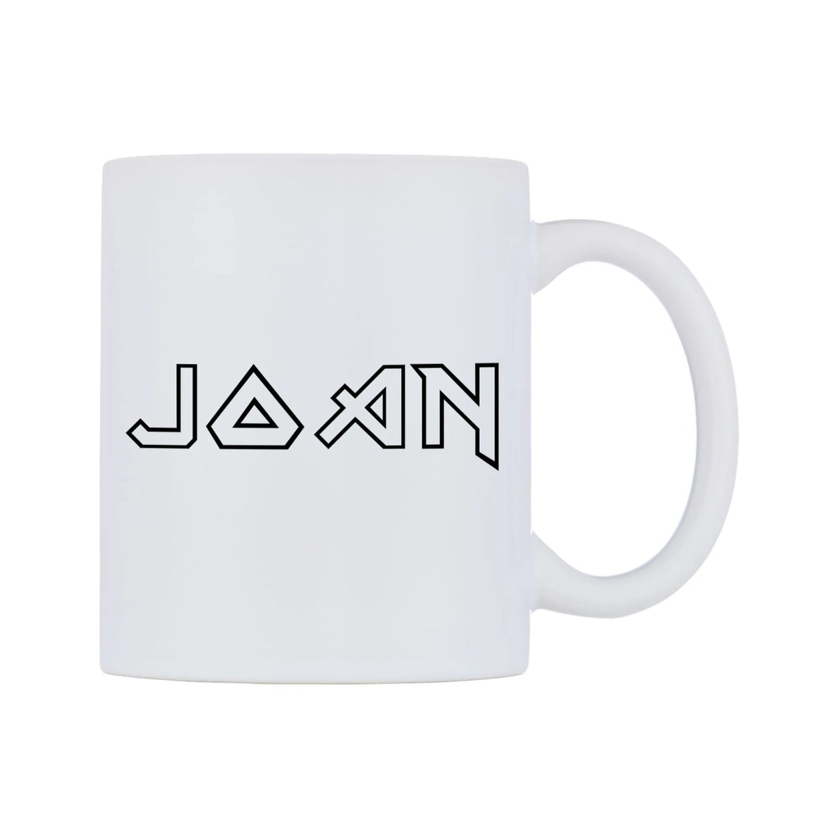 Joan - Iron Maiden Themed Mug — white 11oz gloss mug, left side, on a white background