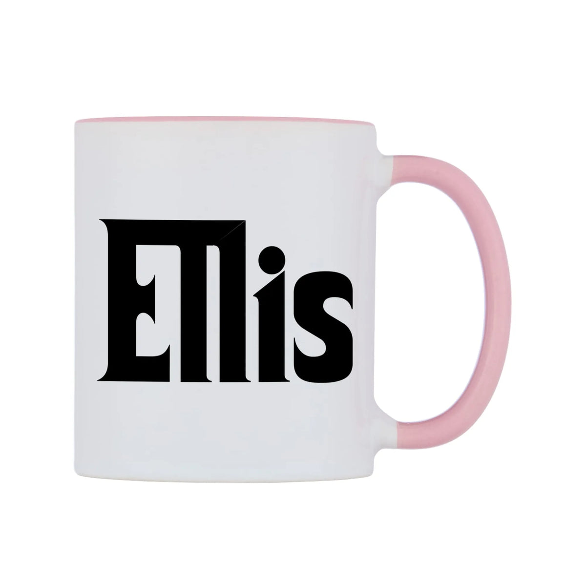 Ellis - Godfather Themed Mug — white 11oz gloss mug with a pink inside and handle, left side, on a white background