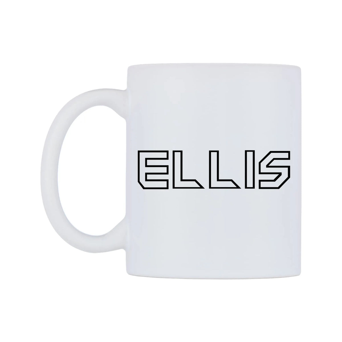 Ellis - Iron Maiden Themed Mug — white 11oz gloss mug, right side, on a white background