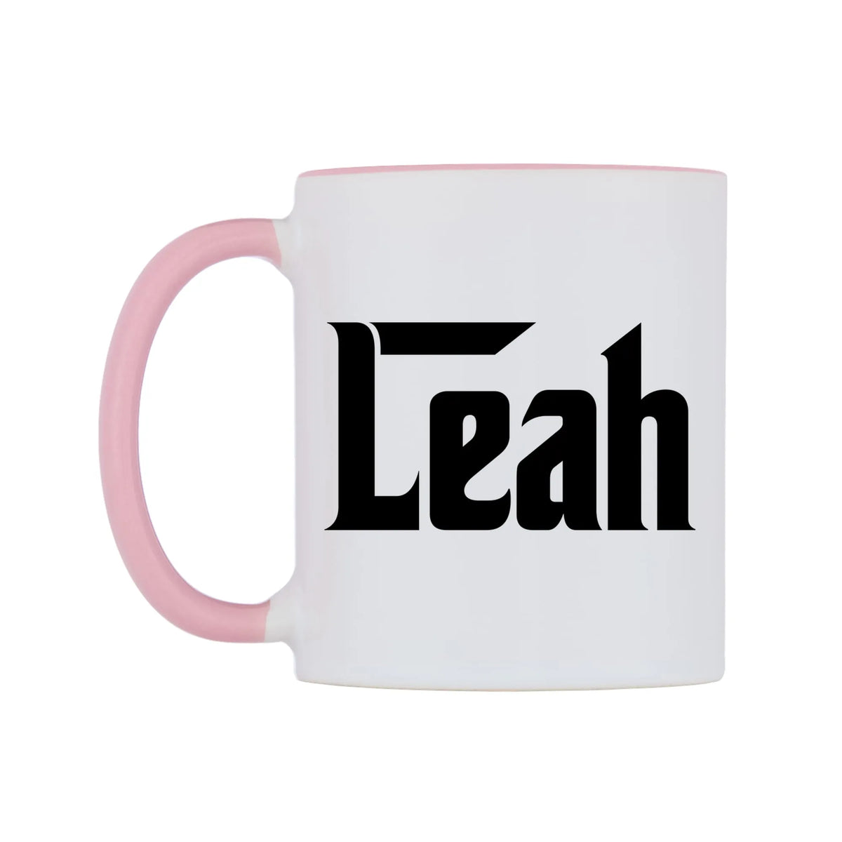 Leah - Godfather Themed Mug — white 11oz gloss mug with a pink inside and handle, right side, on a white background
