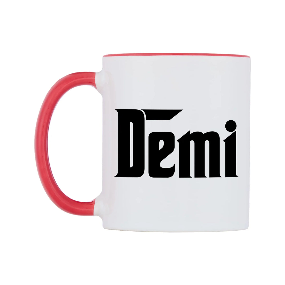 Demi - Godfather Themed Mug — white 11oz gloss mug with a red inside and handle, right side, on a white background