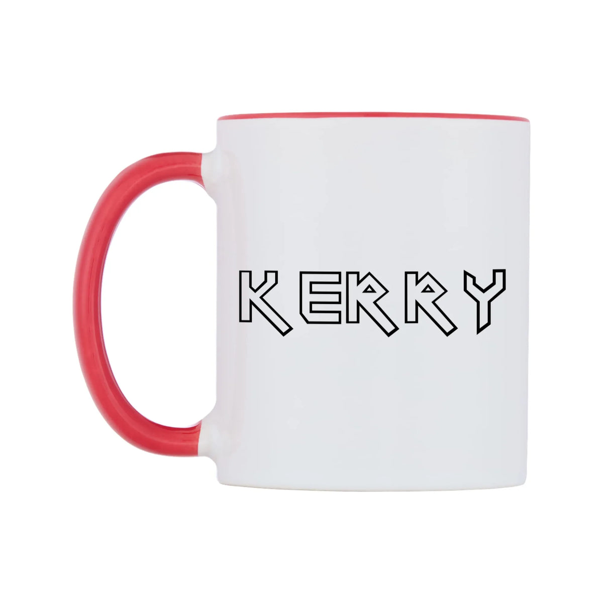 Kerry - Iron Maiden Themed Mug — white 11oz gloss mug with a red inside and handle, right side, on a white background