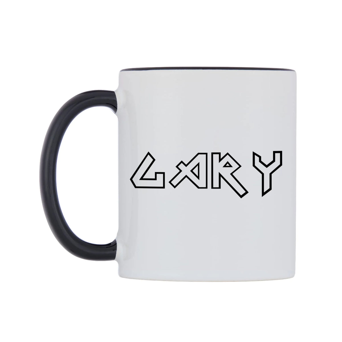 Gary - Iron Maiden Themed Mug — white 11oz gloss mug with a black inside and handle, right side, on a white background