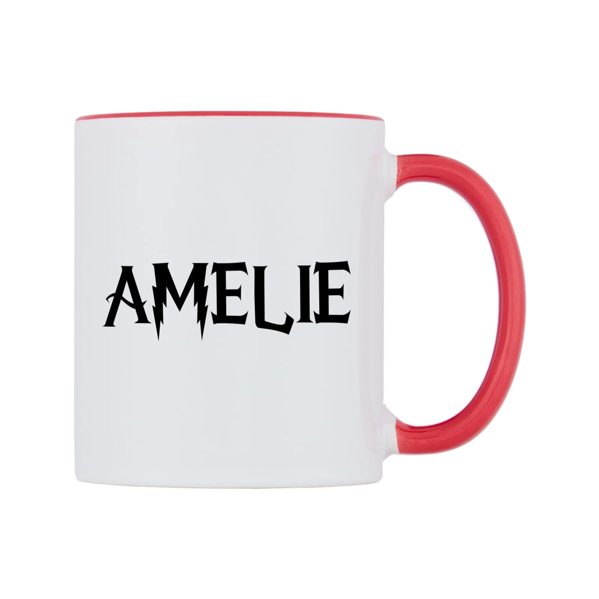 Amelie - Wizard Themed Mug — white 11oz gloss mug with a red inside and handle, left side, on a white background
