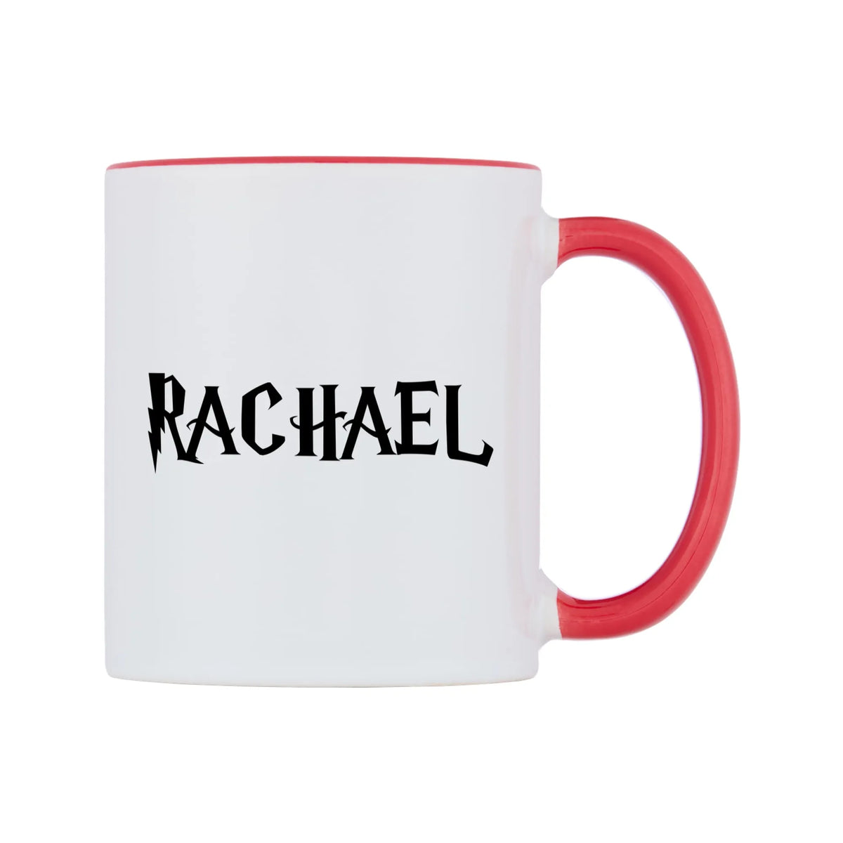 Rachael - Wizard Themed Mug — white 11oz gloss mug with a red inside and handle, left side, on a white background