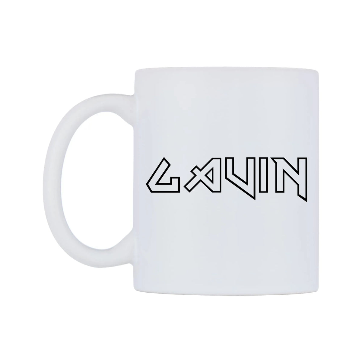 Gavin - Iron Maiden Themed Mug — white 11oz gloss mug, right side, on a white background