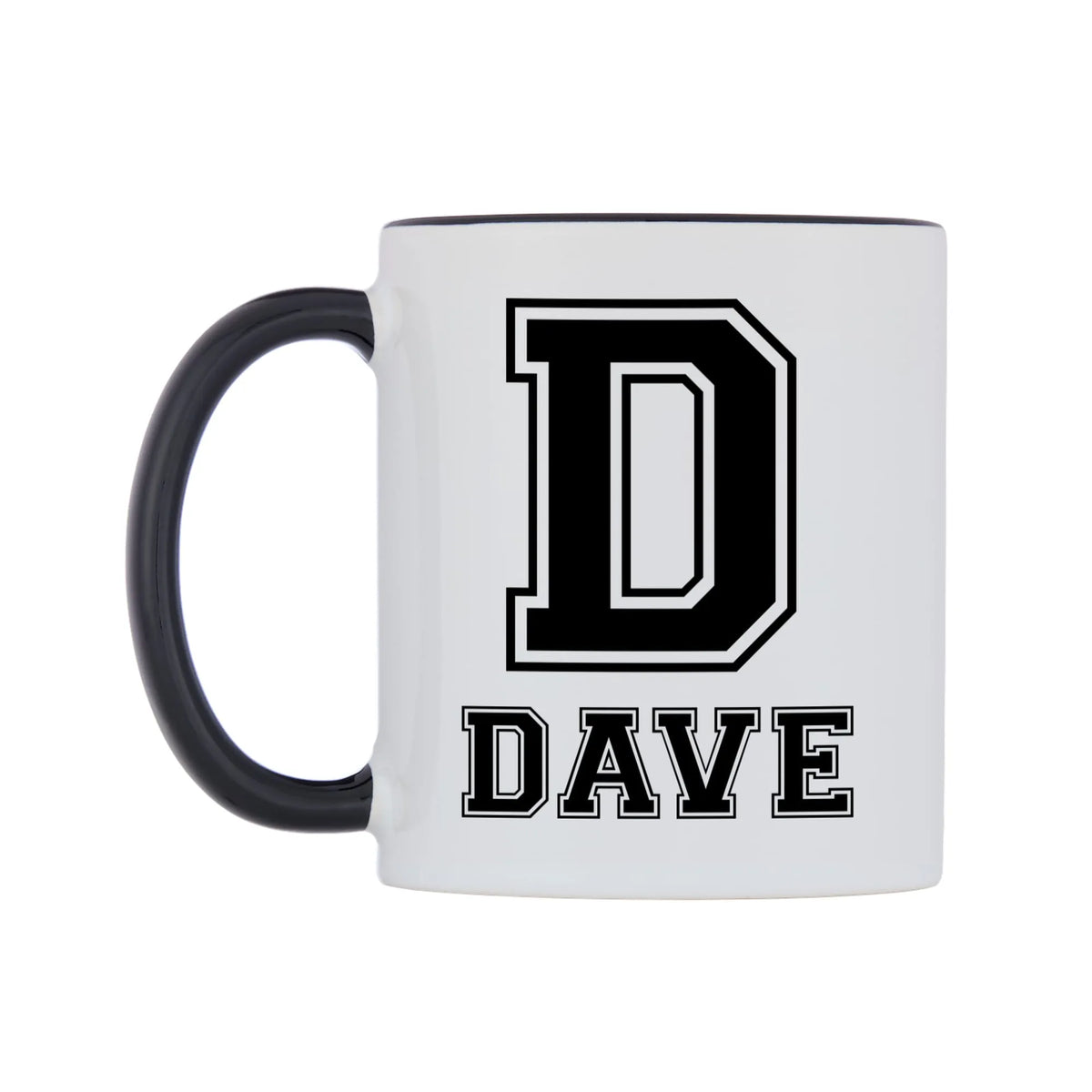 Personalised Initial And Name Mug — white 11oz gloss mug with a black inside and handle, right side, on a white background